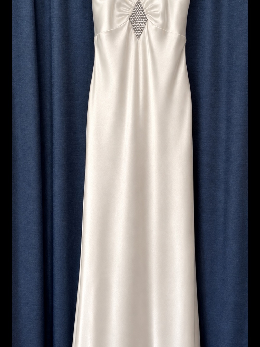 Elegant Ivory Satin Slip with Crystal Accent